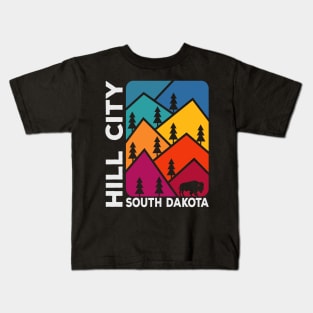 Hill City South Dakota Vintage Mountains Bison Kids T-Shirt
